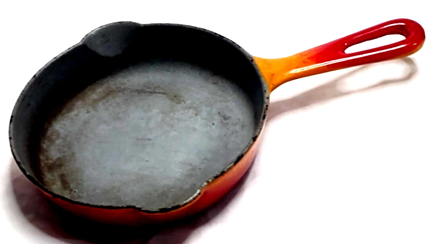 Descoware #15 Orange Red Enamel Cast Iron Fry Pan Skillet Grey Interior Belgium