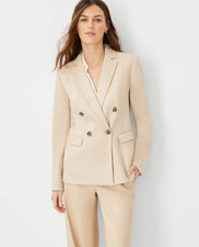 NEW ANN TAYLOR 198 TOASTED OAT LINEN BLEND LONG DOUBLE BREASTED BLAZER SZ 8