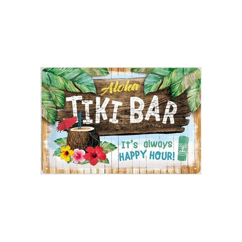 Plaque métal publicitaire Tiki Bar 20x30cm bombée en relief pour décoration murale