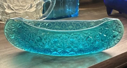 VTG Fenton Blue Daisy Button Canoe Boat Succulent Display Tiny Treasure Bowl 🛶