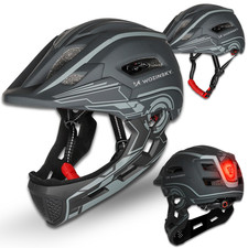 Fahrradhelm MTB Fullfacehelm Kinder mit Kinnschutz LED Rücklicht 52-56 cm