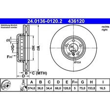ATE 24.0136-0120.2 1x Bremsscheibe Vorderachse rechts f�r BMW