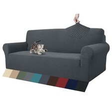Sofa Cover Jacquard Stretch 3 Cushion Anti Slip Pet Friendly Dark Grey