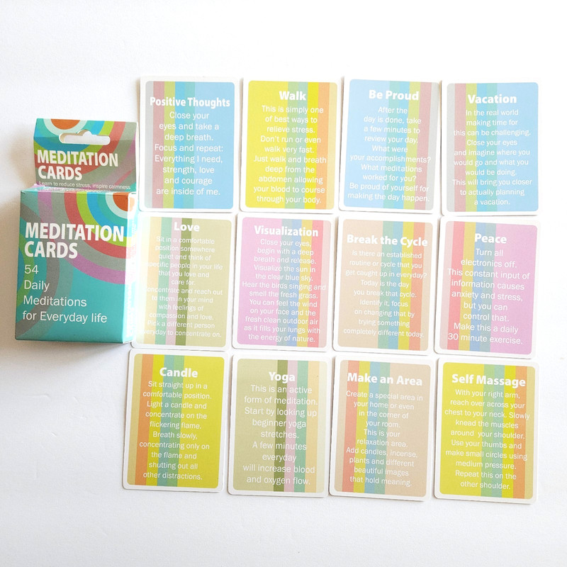 54 Self Care Daily Meditation Cards Deck, Everyday Mindfulness Stress Relief