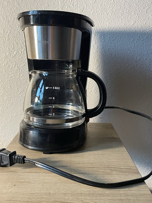 Amazon Basics 5 Cup Drip Coffee Maker Glass Carafe Compact Black Silver