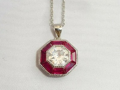 2CT Lab Created Ruby & Diamond Women Pendant 14k White Gold Plated Silver