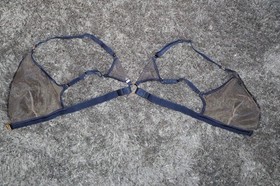 Bordelle Amaya Soft Triangle Bra Blue Navy Blk floral embroidered 24k Large NWOT