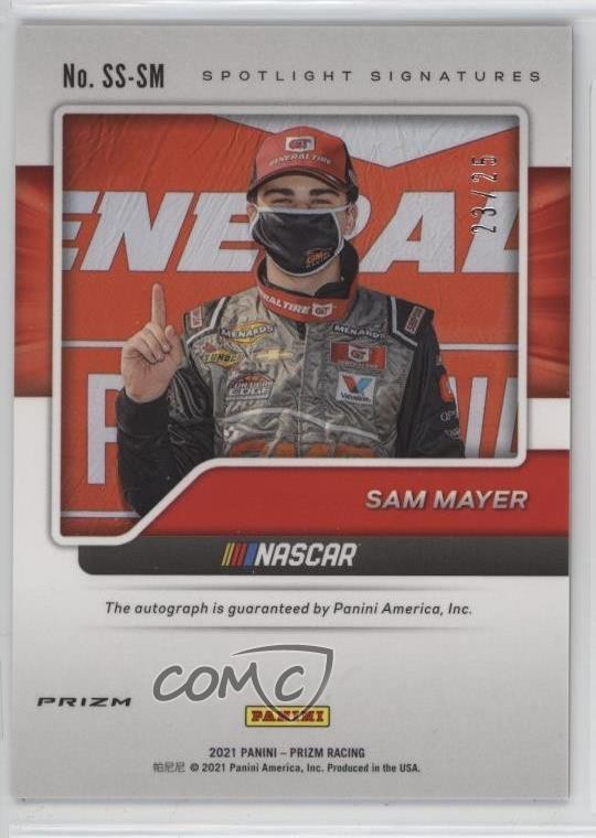 Sam Mayer 2021 Panini Prizm Spotlight Signatures Reactive Blue 23/25 Sam Mayer ...