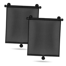 2Pcs Retractable Car Side Sunshade UV Block Suction Cup Window Roller - Black