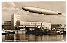GERMANY AIRSHIP FRIEDRICHSHAFEN IN AIR OVER FERRY BOAT HARBOUR PHOTO CARD