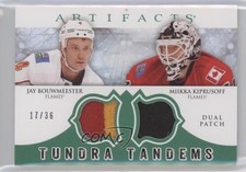 2012-13 Artifacts Emerald 17/36 Jay Bouwmeester Miikka Kiprusoff Dual Patch 2d8