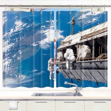 Astronaut 3D Kitchen Curtains Window Drapes 2 Panel Set with Hooks Waterproof