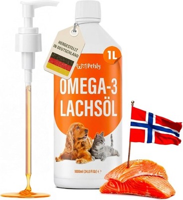 Lachsöl 1 L Norwegen für Hund und Katze Omega 3 6 9 Vitamin E Pumpe
