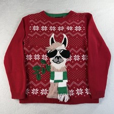 Ugly Christmas Sweater Llama Sunglasses Red Kids L 14-16 Blizzard Bay Youth