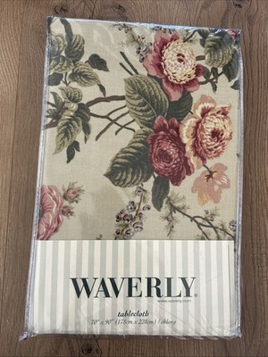New Waverly Brianna floral fabric tablecloth 70 x90   Oblong, Pink Roses