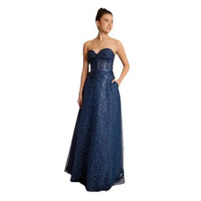 NWT Evening Gown Prom Patterned Glitter Corset Ball Gown/ Pockets Spaghetti NWT