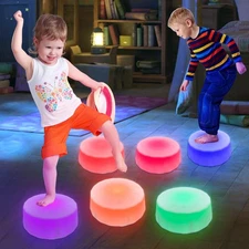Light Up Stepping Stones - 6 Non-Slip Stepping Stones, Each with 7 LED Light ...