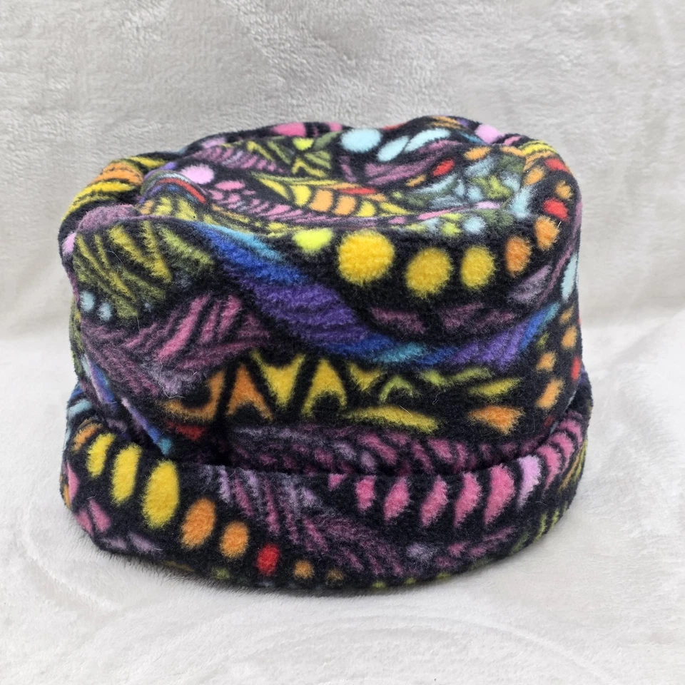 Rainbow Abstract Fleece Hat Beanie Fitted Black Multicolor Cuffed Warm Mens - Image 3 of 4
