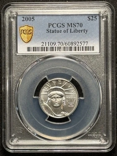 2005 Platinum American Eagle 1/4 oz $25 Statue of Liberty Gold Shield PCGS MS70