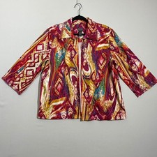 Chicos Additions Jacket Size 3 XL Abstract Ikat Geometric Art To Wear Bling