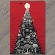 POSTCARD Tower Forest Mountain Surreal Red Moon Gothic Fantasy Landscape