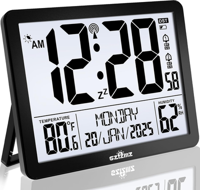 Atomic Digital Wall Clock Battery Operated with Backlight, Desk