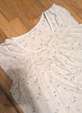 Miss Elaine Cottagecore Blue Floral Cap Sleeve Nightgown Floral Lace Size XL