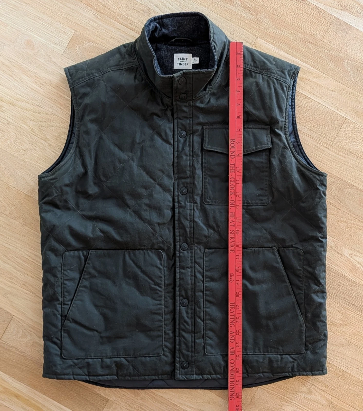 Flint and Tinder Men's Quilted Waxed Vest Dark Green Huckberry Large Insulated - product detail image 6