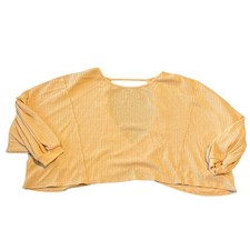 WE THE FREE Waffle Knit Cropped Sweater Yellow Cross Cutout Back Size S