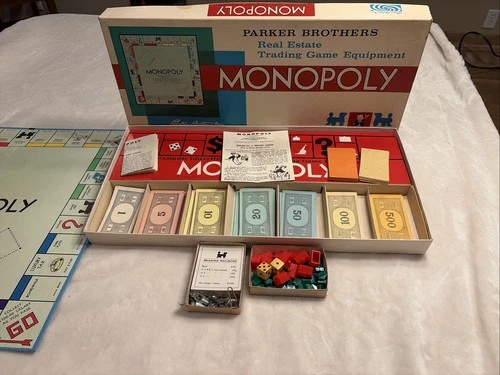 ORIGINAL Vintage 1961 Parker Brothers Monopoly Game With Box & Pieces