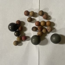 Civil War Era Clay Marble Lot 18 With 4 Metal Shooters