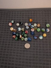 36 Vintage Estate Glass Marbles Lot Assorted Colors Swirls Collectible Marbles