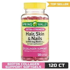 New Spring Valley Hair Skin & Nails Dietary Supplement Softgels 5000 Mcg 120 ct