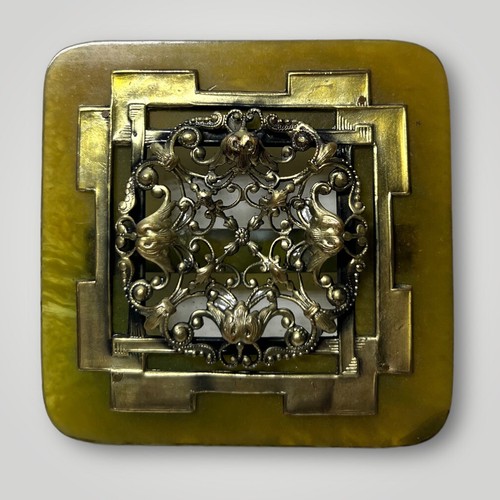 Antique Bakelite & Brass Buckle Art Nouveau Belt 3 X 3”