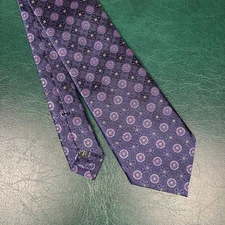 David Donahue Silk Tie Blue Purple Coins Designer Made In USA Of Italian Silk
