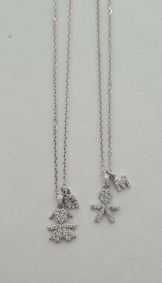COLLANA CIONDOLO BEBE' BIMBO BIMBA PAVE' CON INIZIALE IN ARGENTO 925 CHARMS - Immagine 2 di 4