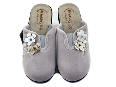 Pantoffeln Frauen Winter Samt Beige Einlegesohle Weich Echtes Leder Inblu