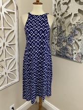 LOFT large NAVY WHITE TIE DYE SLEEVELESS SHIFT DRESS