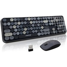 FOPETT Wireless Keyboard and Mouse Combo - 2.4G Full-Sized Cute Colorful Retr...
