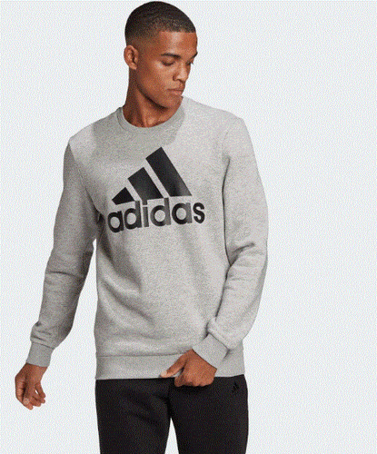 NWT MEN'S ADIDAS GK9077  ESSENTIALS BIG LOGO SWEATSHIRT GREY/BLACK TOP $55 - Picture 2 of 4