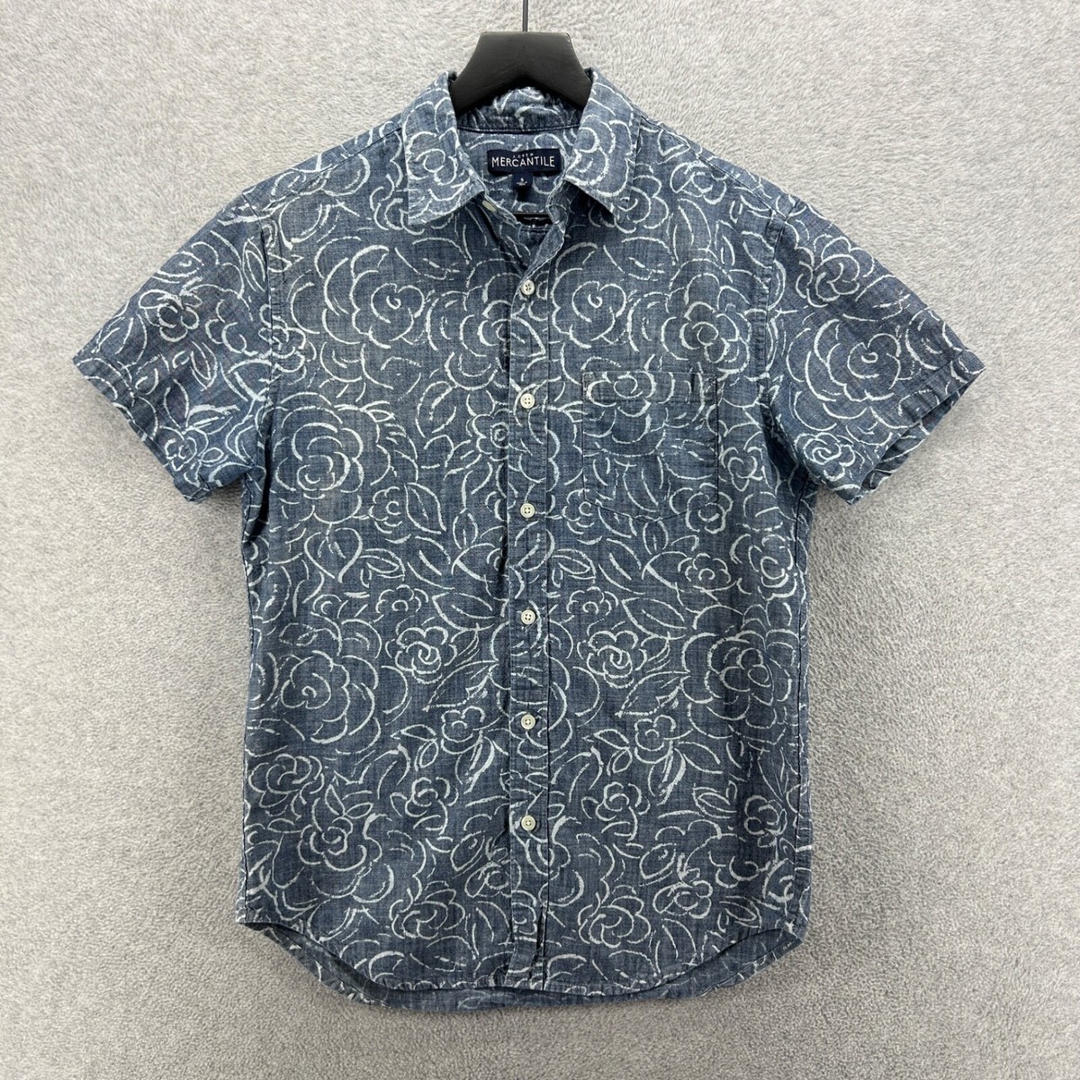 Mercantile Shirt Mens Size Small Blue Swirl Short Sleeve Button Up