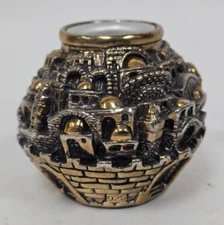 Jerusalem Globe Shabbat Candle Stick Holder 925 SC Silver & Gold Gilt