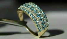 2 Ct Round Blue Topaz Lab Created Engagement Ring Band 14K Yellow Gold Plated
