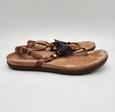 UGG Australia Ayden Brown Leather Slingback Thong Sandals Womens Size US 
