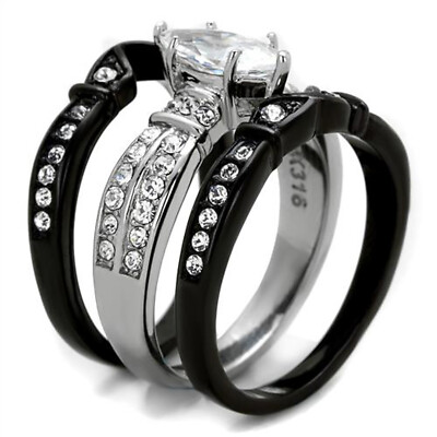 Anello Coppia Acciaio Inox Nero E Blu – Fede Nuziale, Fidanzamento, Unisex - 3