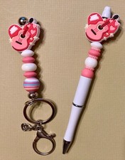 Clearance Hand crafted pink pop star guitar beaded pens and keychains