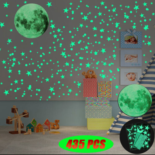 436 Leuchten im Dunkeln Kunststoff Sterne Decke Wandkunst Leuchtende Raum Aufkleber Mond - Bild 1 von 12