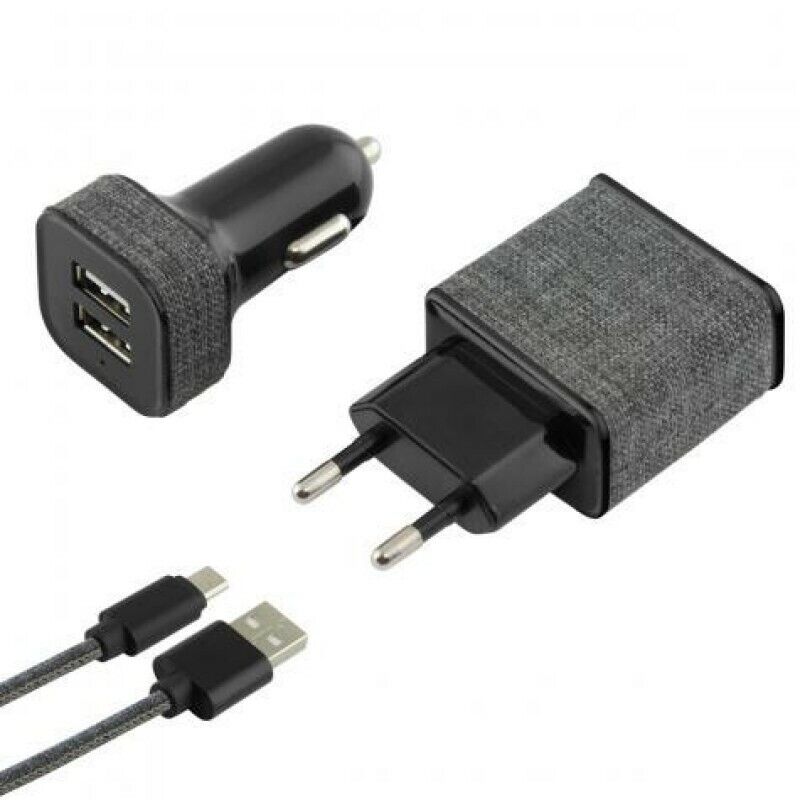 Pack Ksix Cargador USB 2.4A + Cargador Coche 2.1A + Cable USB...