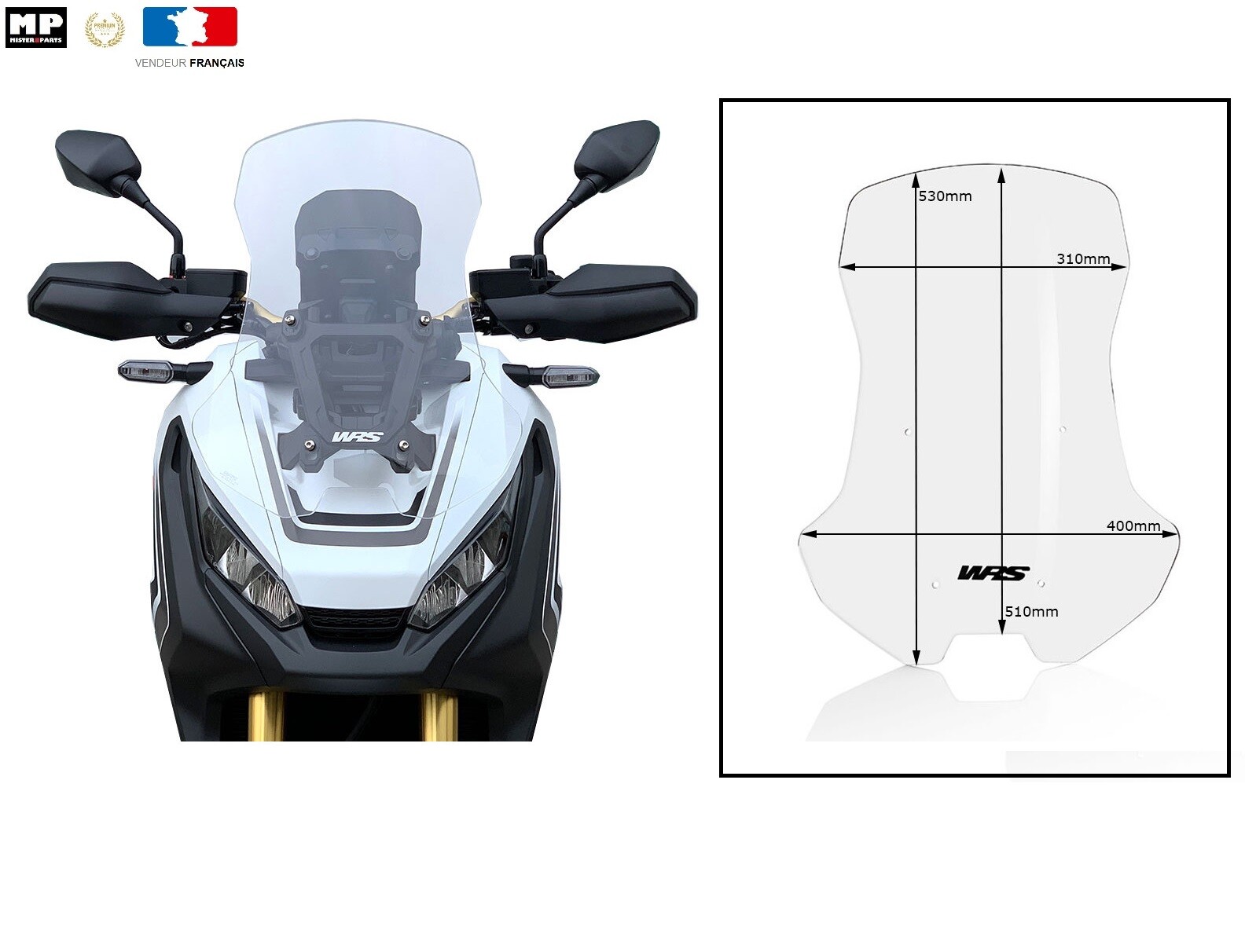 Pare-brise WRS incolore de 40 cm la finition haut de gamme pour Honda X-ADV 750