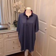 Greyson Mens Performance Golf Polo Shirt Blue Geometric Print Pink Collar Sz. LG